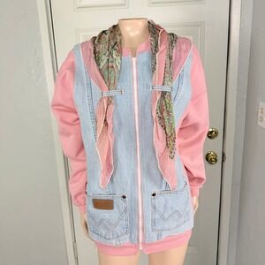 Vintage 80s 90s Wrangler Womens Top Shirt Zip Handmade Upcycled Denim Western O6